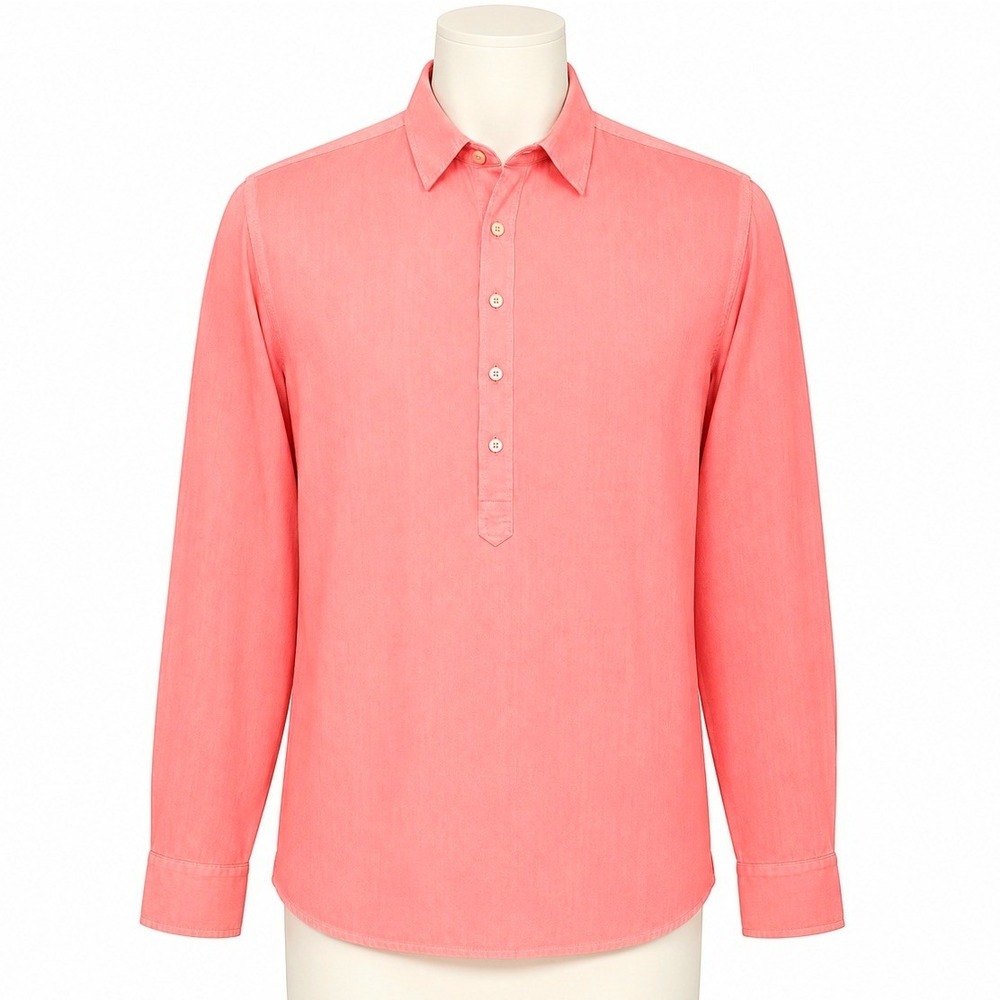 Guess Pullover Shirt Pink Cotton Long Sleeve Men Small Casual Button Placket Top